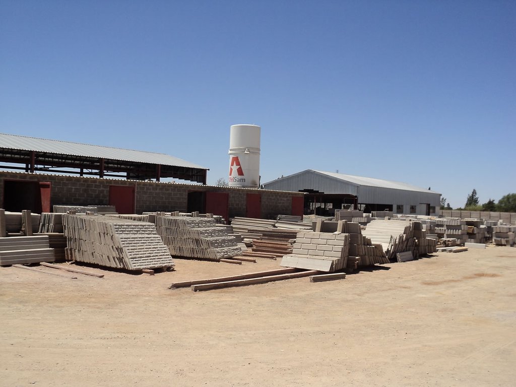 Blitz Beton factory yard with precast concrete products.